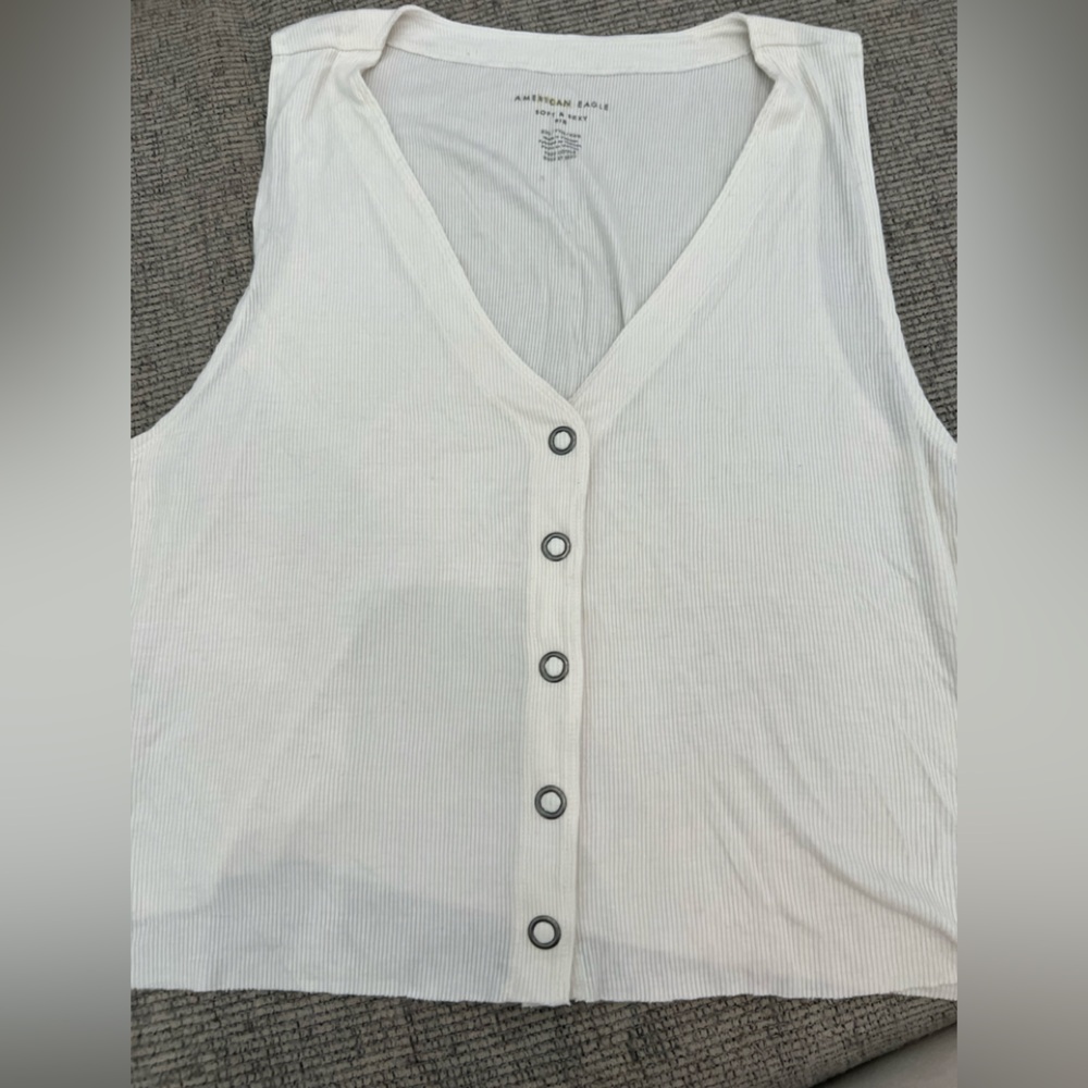 American Eagle Outfitters Cream Sleeveless Buttoned Tank Top